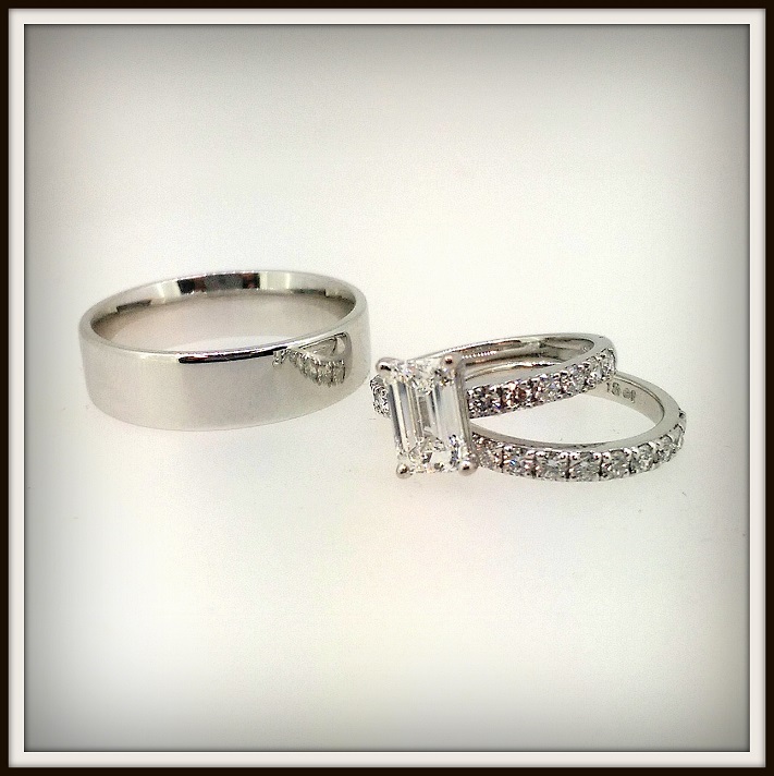 engagement ring and wedding bands
