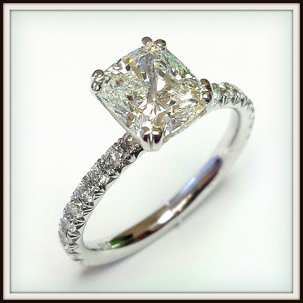 Platinum Engagement 1.84ct Cushion Cut Diamond Custom