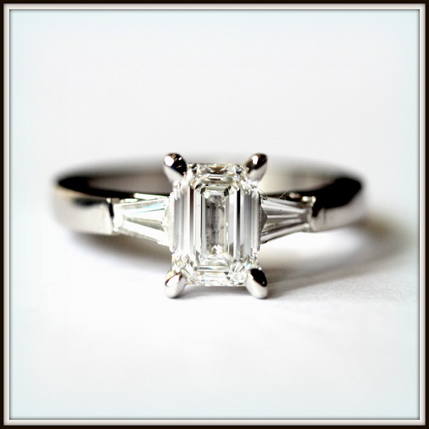 1ct D VVS1 Emerald Cut Diamond Baguette Cut Custom Engagement Ring