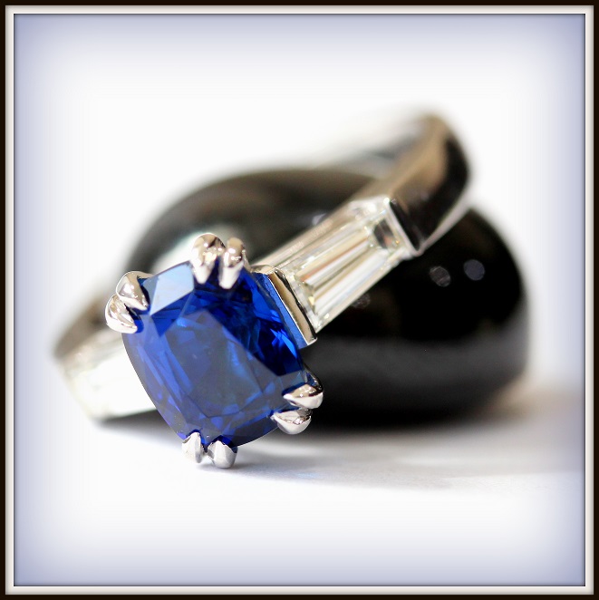 2.64ct Cushion Cut Ceylon Sapphire 18ct White Gold Custom Ring