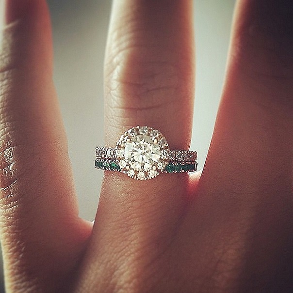 Diamond and Emerald Bridal Set Rose Gold