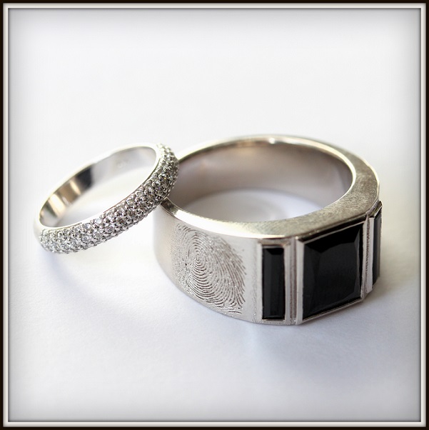 Pave Diamond Wedding Band and Fingerprint Spinel Ring Final