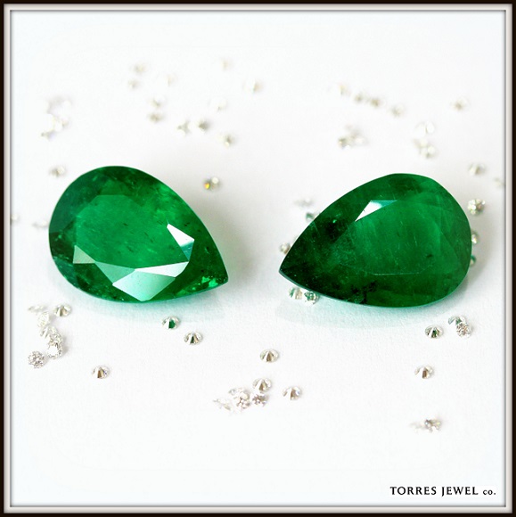 Pear Shape Colombian Emeralds Diamonds Torres Jewel co