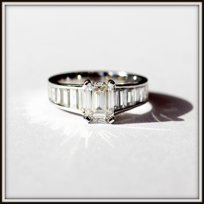 2ct DVVS2 Emerald Cut Diamond Baguettes Custom Ring Final 1 Torres Jewel co