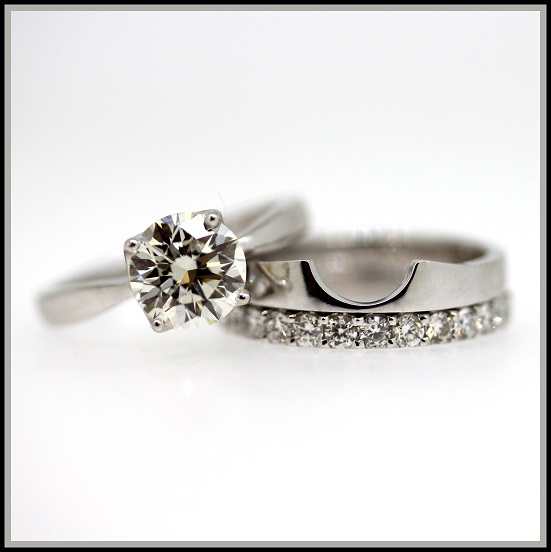 18ct White Gold Matching Wedding Band with Engagement Ring stack