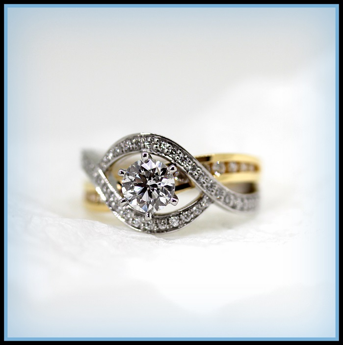 18ct White and Yellow Diamond set ring Torres Jewel Co two tone custom sweep over