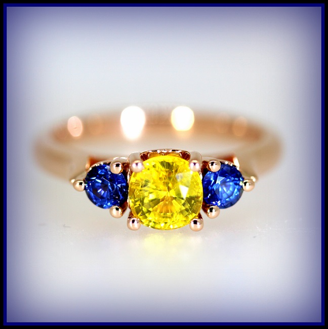 Torres Jewel Co 18ct Rose Gold Yellow and Blue Sapphire set ring