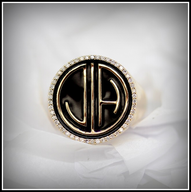 9ct Yellow Gold Diamond and Tourmaline Set Signet Ring Torres Jewel Co